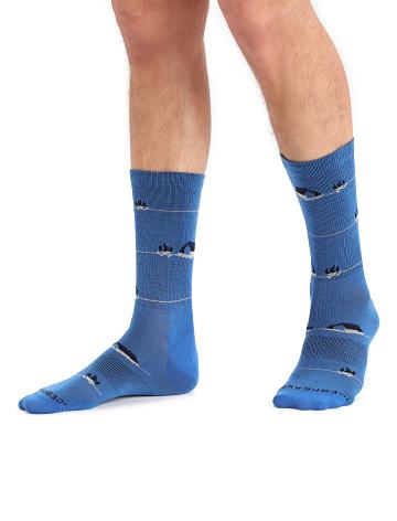 Men's Icebreaker Merino Lifestyle Ultralight Crew Backcountry Camp Socks Lazurite / Ether | CA 1938AHKP